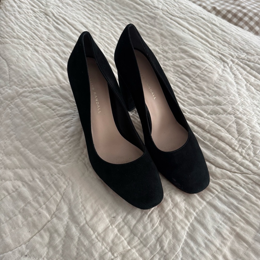 Loeffler Randall Black Suede Block Heel Pumps